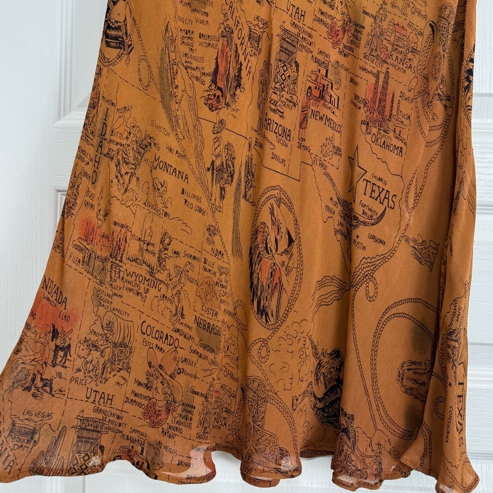 Vintage Western Americana Novelty USA Map Print Slip Skirt Size Medium 90s - Picture 5 of 7